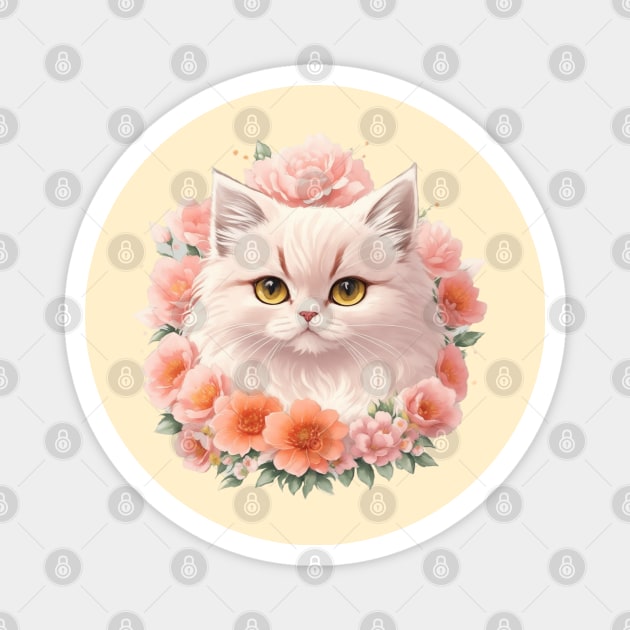 Enchanting Feline Fantasy: Persian Kitten Magic in Artistic Style Magnet by VIBRANZIO